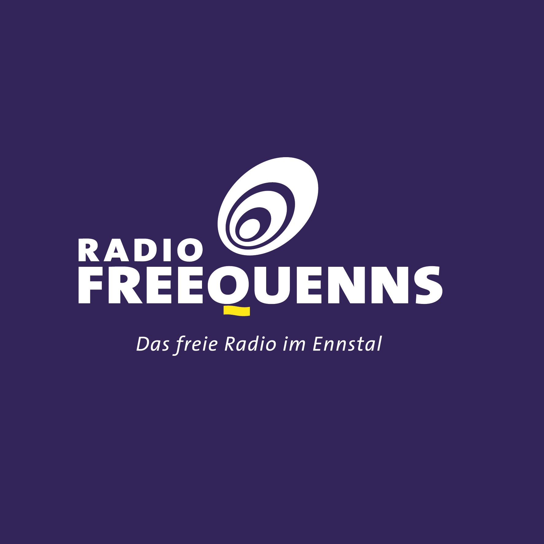 Auf dunkelblauem Hintergrund steht der Schriftzug "Radio Frequenns - das freie Radio im Ennstal"