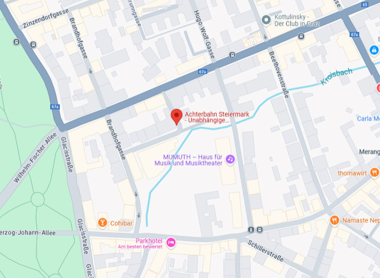 Kartenausschnitt des Achterbahn - Büros in der Hauslabgasse 9 8010 Graz